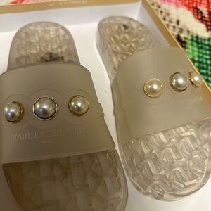 Karl Lagerfeld Paris Tula open toe slip ons